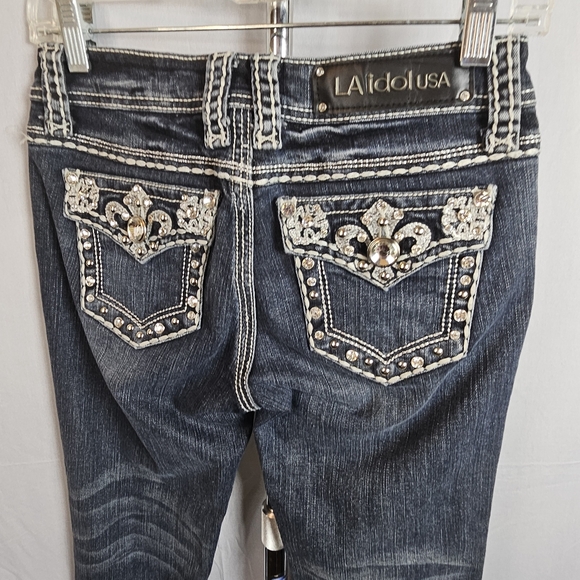 L a idol rhinestone studded bling capri jeans size 3 - Picture 2 of 15